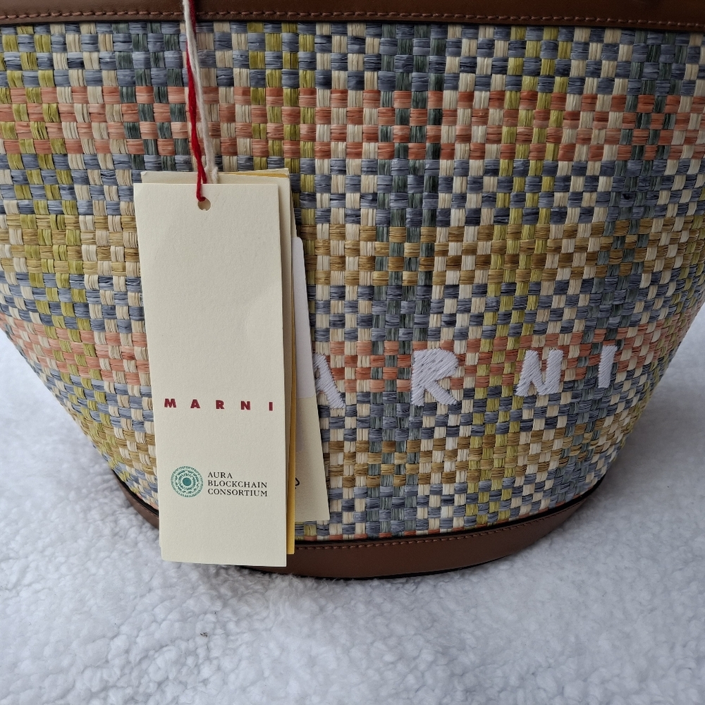 Marni NWT Tropicalia Multicolor Lemon Apricot Moca Woven Bag - Picture 2 of 16